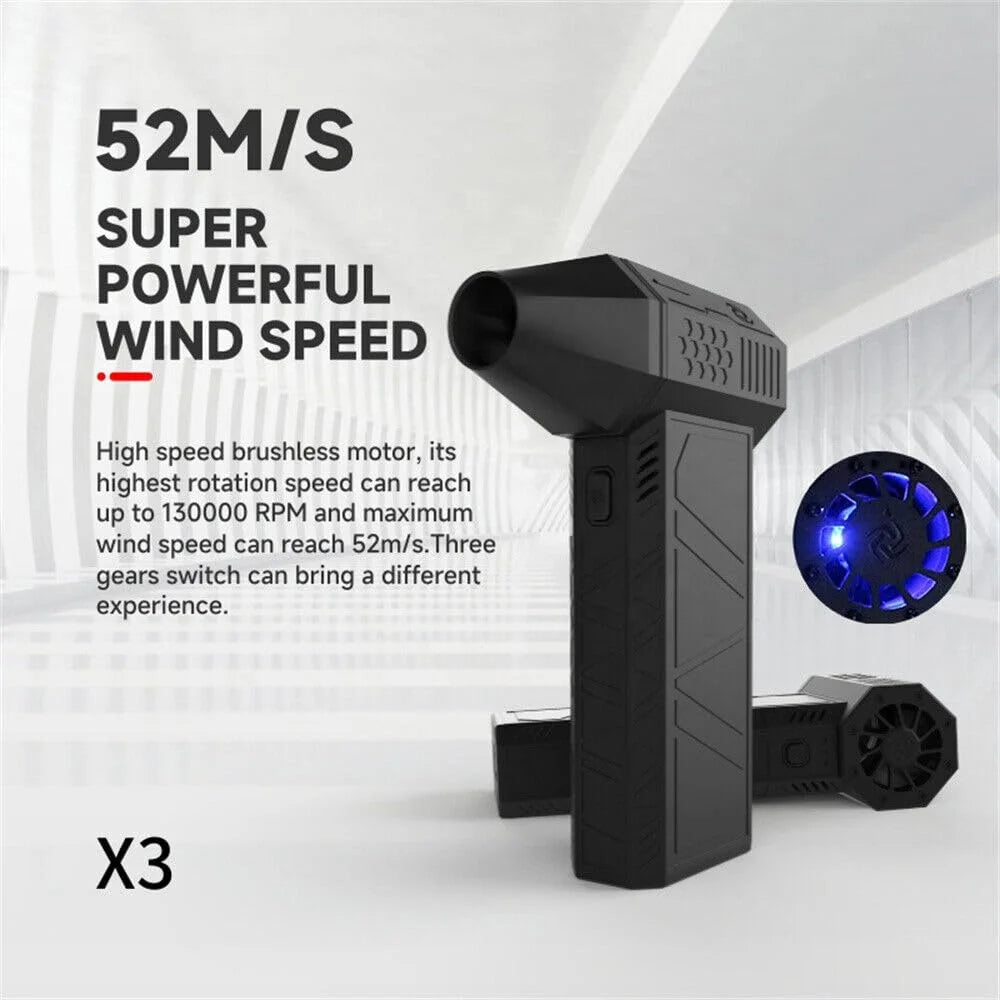 Techsuit - Mini Super Jet Fan (X3) - Wireless, for Cleaning, 3000mAh, 130000RPM - Black