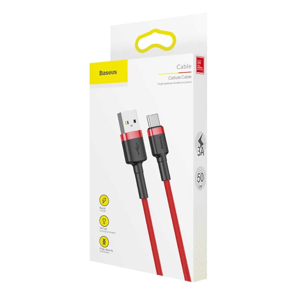 Baseus - Data Cable Cafule (CATKLF-A09) - USB to Type-C, Fast Charge, 3A, 480Mbps, 0.5m - Red