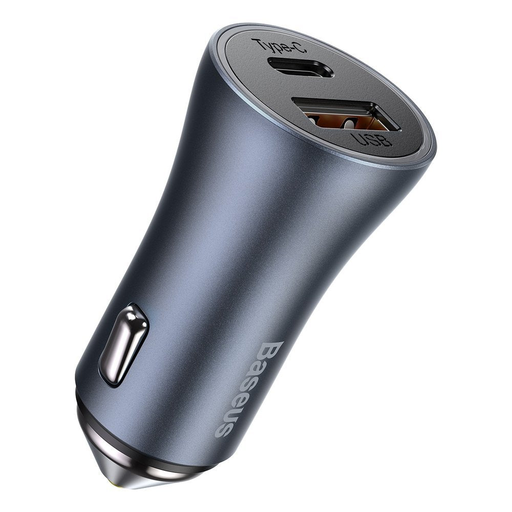 Baseus - Car Charger Golden Pro (TZCCJD-B0G) - USB-A, USB-C, 40W with Cable Type-C to Lightning - Dark Gray