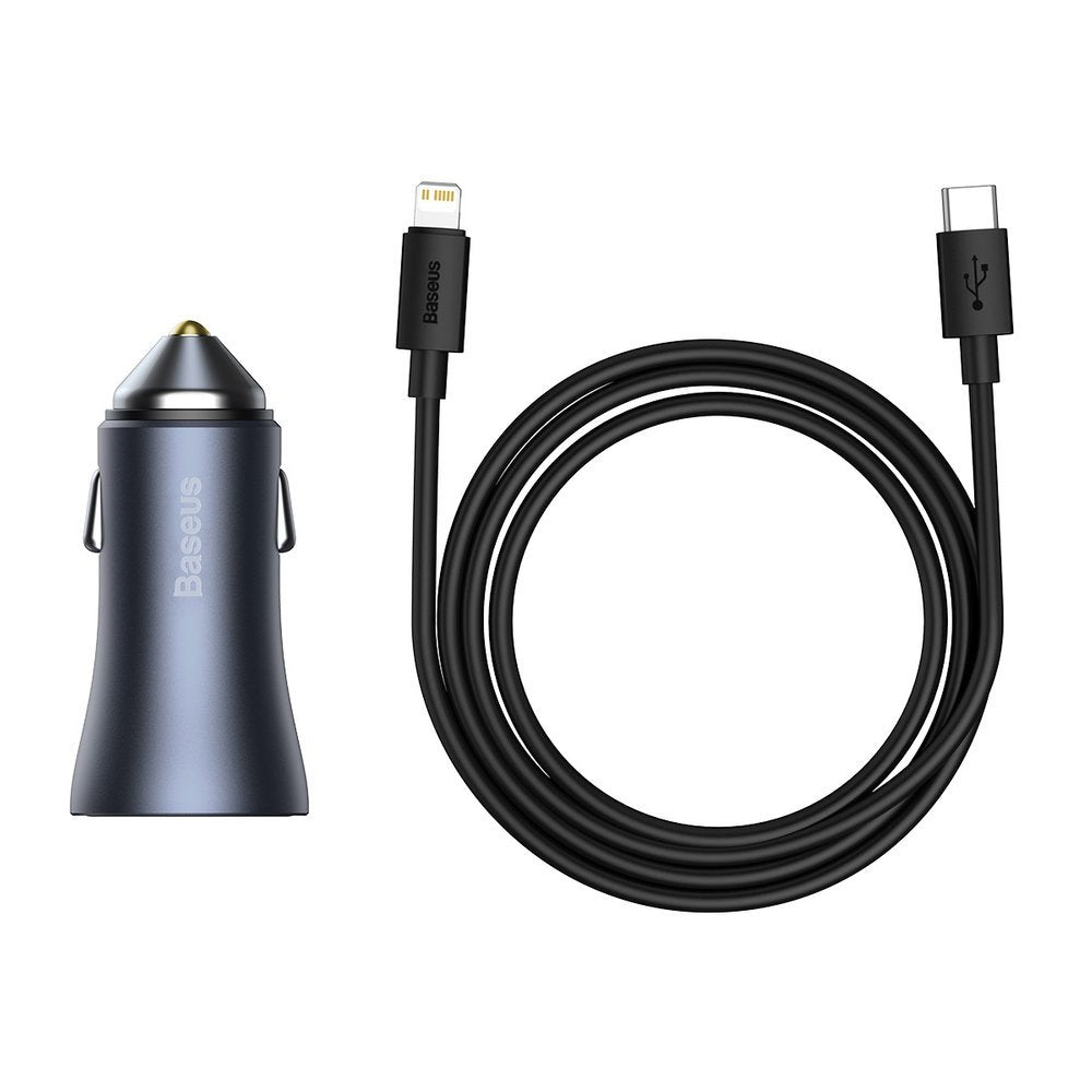 Baseus - Car Charger Golden Pro (TZCCJD-B0G) - USB-A, USB-C, 40W with Cable Type-C to Lightning - Dark Gray