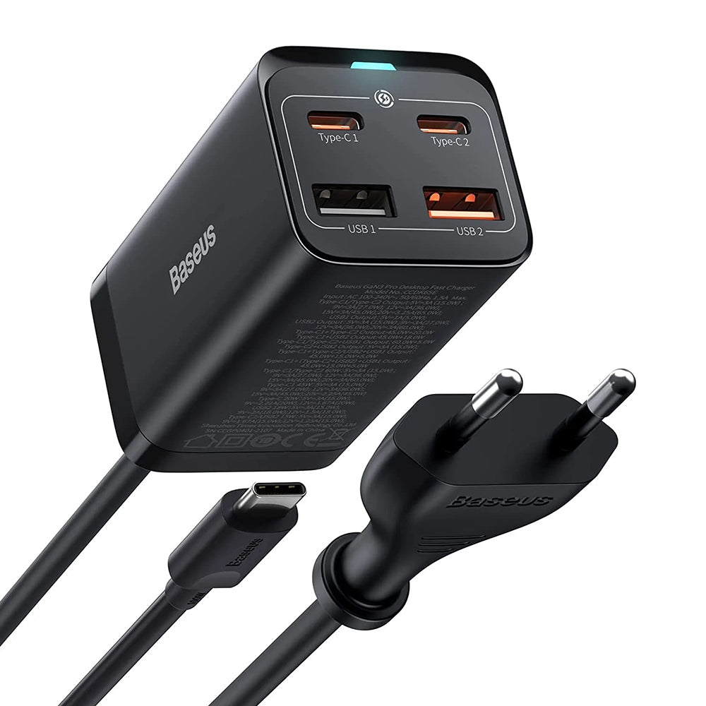Baseus - Charging Station GaN3 Pro (CCGP040101) - 2xUSB-C, PD 65W, 2xUSB-A, 5A, with Cable Type-C to Type-C - Black