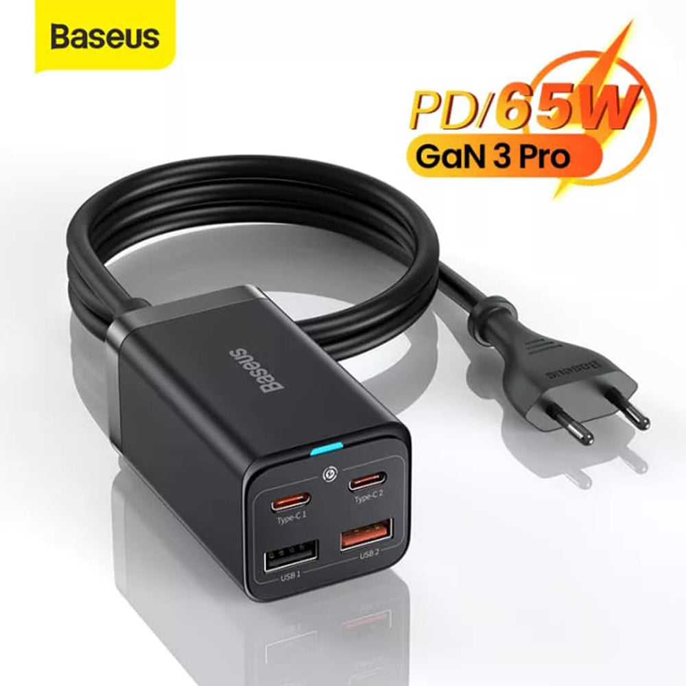 Baseus - Charging Station GaN3 Pro (CCGP040101) - 2xUSB-C, PD 65W, 2xUSB-A, 5A, with Cable Type-C to Type-C - Black