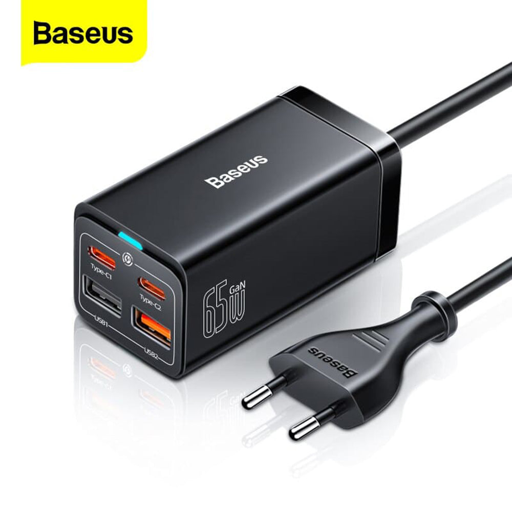 Baseus - Charging Station GaN3 Pro (CCGP040101) - 2xUSB-C, PD 65W, 2xUSB-A, 5A, with Cable Type-C to Type-C - Black