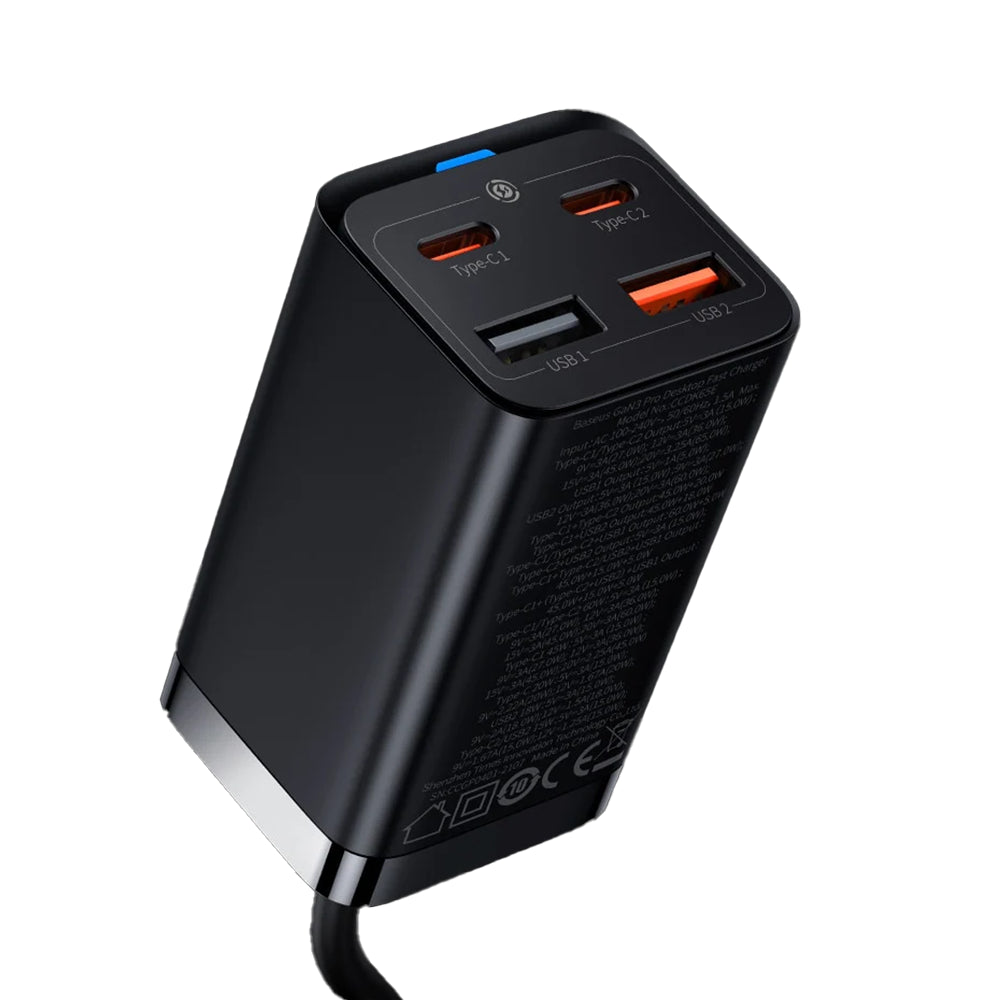 Baseus - Charging Station GaN3 Pro (CCGP040101) - 2xUSB-C, PD 65W, 2xUSB-A, 5A, with Cable Type-C to Type-C - Black