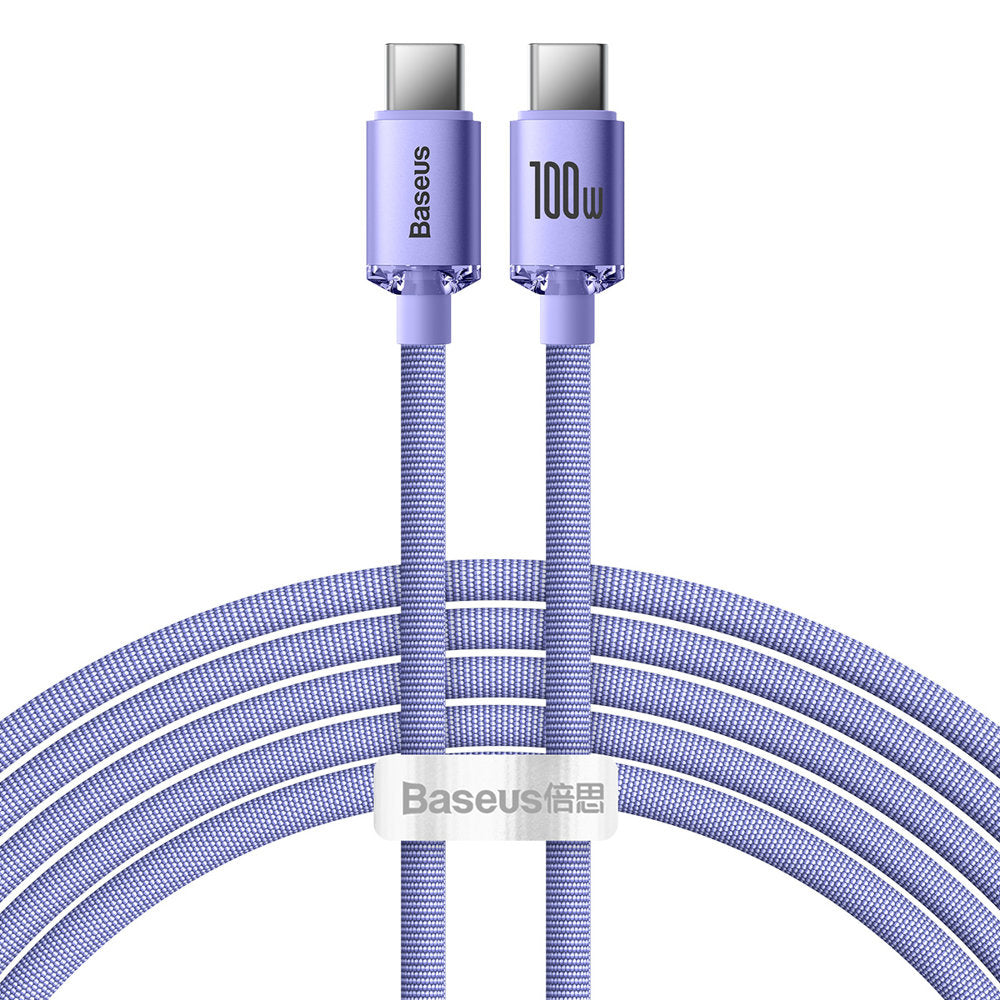 Baseus - Data Cable Crystal Shine (CAJY000605) - Type-C to Type-C, 100W, 1.2m, Super Fast Charging, Nylon Braided - Purple