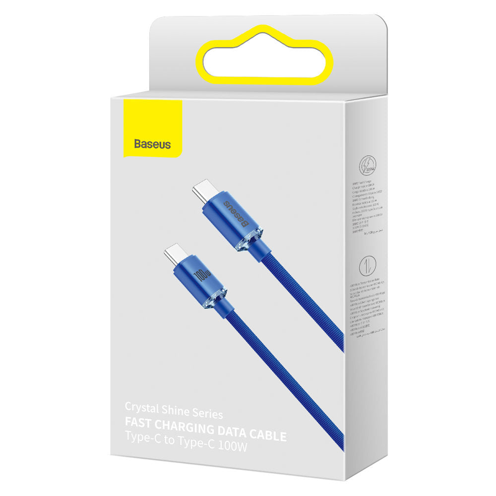 Baseus - Data Cable Crystal Shine (CAJY000703) - Type-C to Type-C, 100W, 2m, Super Fast Charging, Nylon Braided - Blue