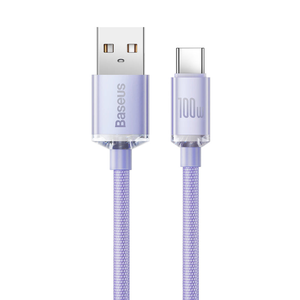 Baseus - Data Cable Crystal Shine (CAJY000405) - USB to Type-C, 100W, 1.2m, Super Fast Charging, Nylon Braided - Purple