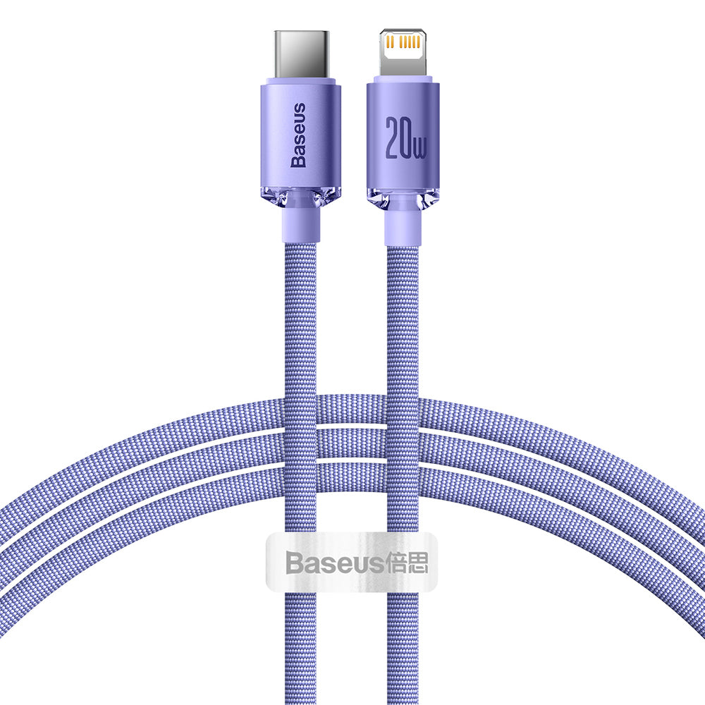 Baseus - Data Cable Crystal Shine (CAJY000305) - Type-C to Lightning, 20W, 2m, Nylon Braided - Purple