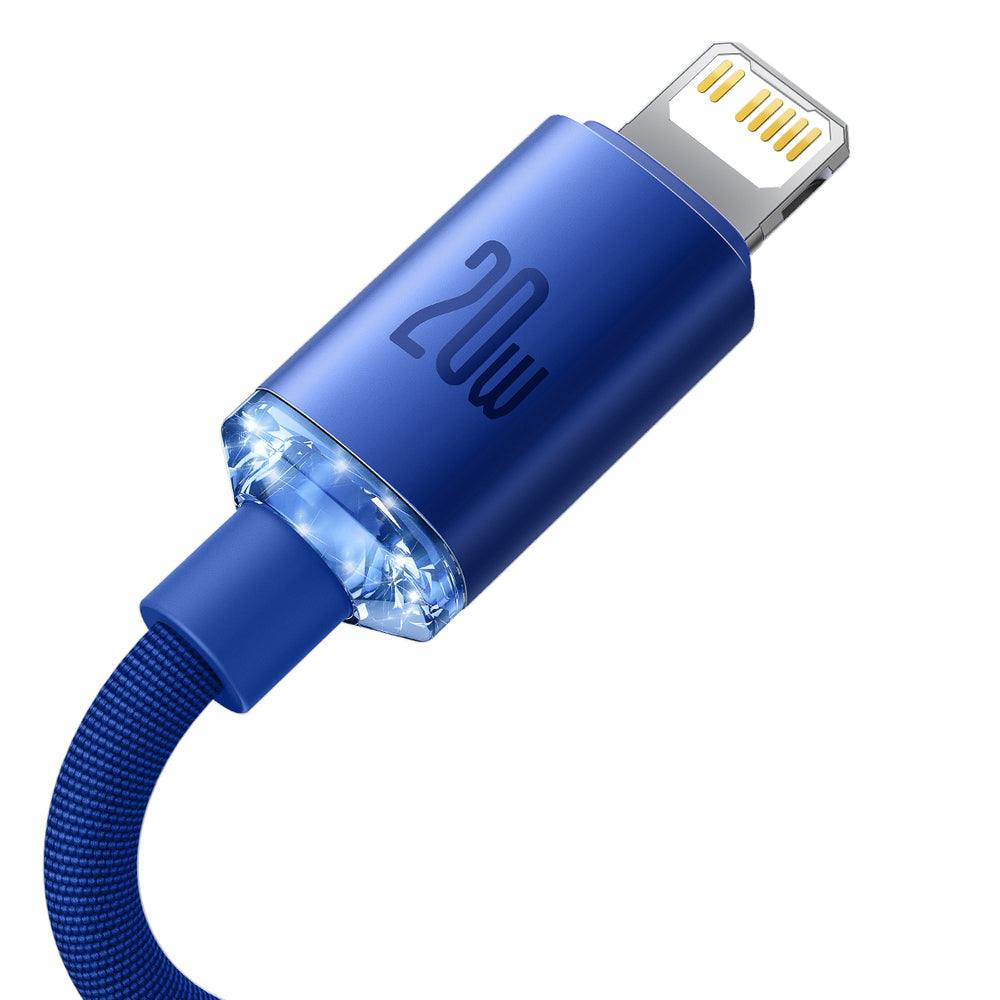 Baseus - Data Cable Crystal Shine (CAJY000303) - Type-C to Lightning, 20W, 2m, Nylon Braided - Blue