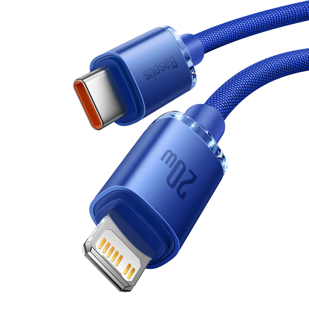 Baseus - Data Cable Crystal Shine (CAJY000303) - Type-C to Lightning, 20W, 2m, Nylon Braided - Blue