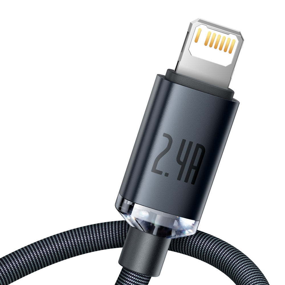 Baseus - Data Cable Crystal Shine (CAJY000001) - USB to Lightning, 2.4A, 1.2m, Nylon Braided - Black
