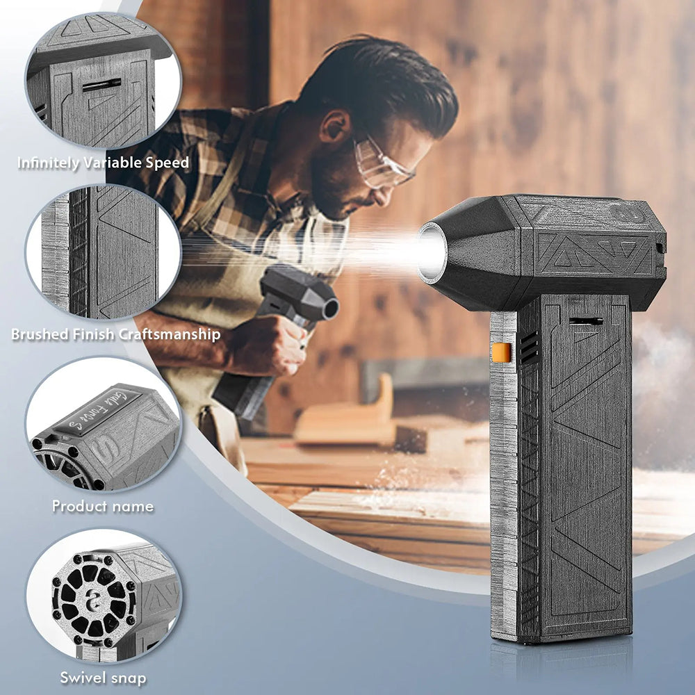 Techsuit - Mini Super Jet Fan (YY01) - Turbo Fan and Hammer, with 3 Adjustable Speeds, 120W, 8000mAh, 130000RPM - Black