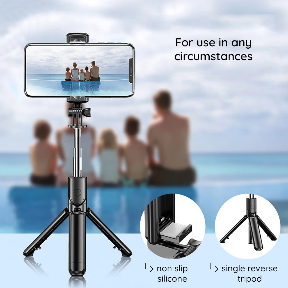 Techsuit - Selfie Stick (S03) - Stable and Compact Tripod Mount with Bluetooth Remote Control, 68cm - Black