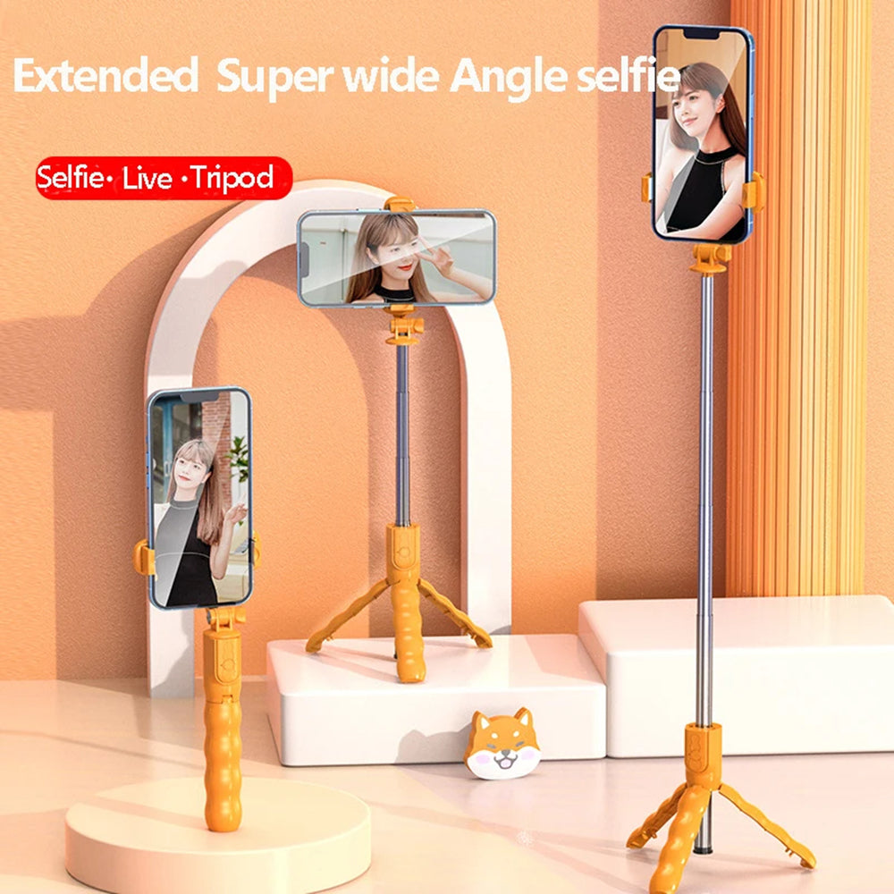 Techsuit - Mini Selfie Stick (KT01) - Compact Tripod Mount with Detachable Remote Control, 70cm - Orange