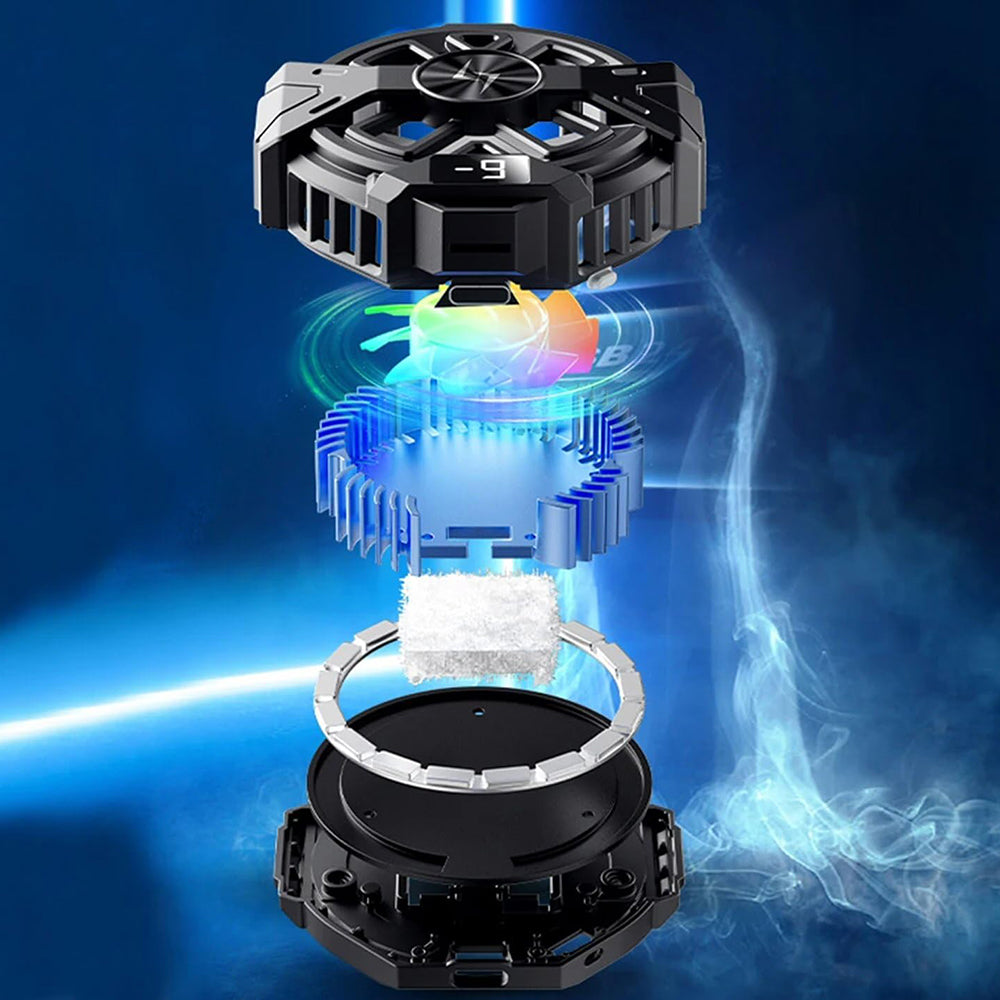 Techsuit - Phone Cooler (P60) - Magnetic, RGB Lights, Temperature Display, Low Noise, Two Speeds, for iOS and Android - Black