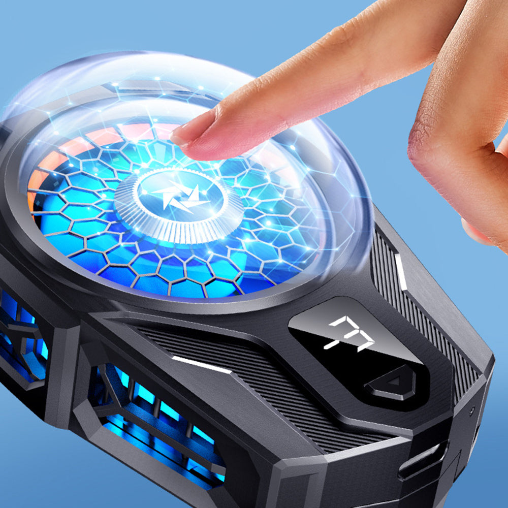 Techsuit - Phone Cooler (SL16) - with Gear Button, Temperature Display, Silicone Clamping Arm, Two Speeds, Universal - Black