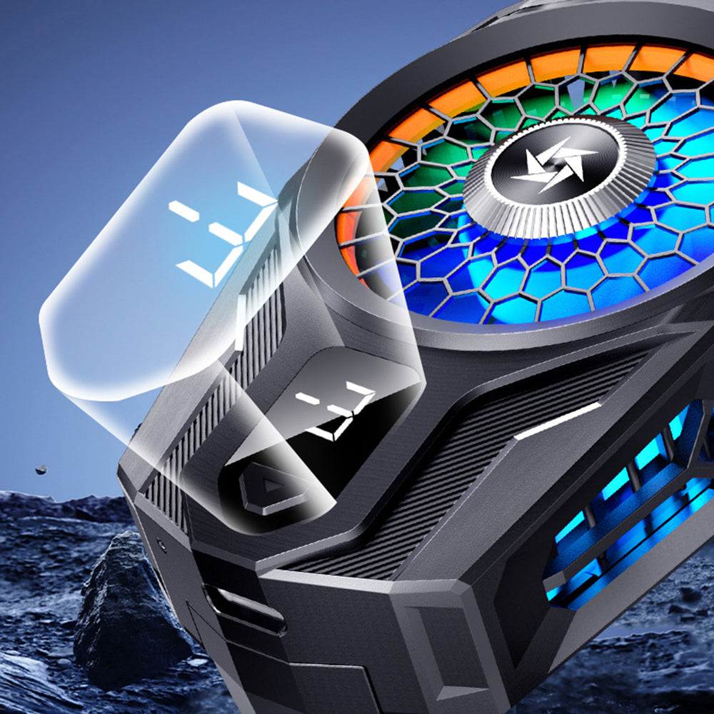 Techsuit - Phone Cooler (SL16) - with Gear Button, Temperature Display, Silicone Clamping Arm, Two Speeds, Universal - Black