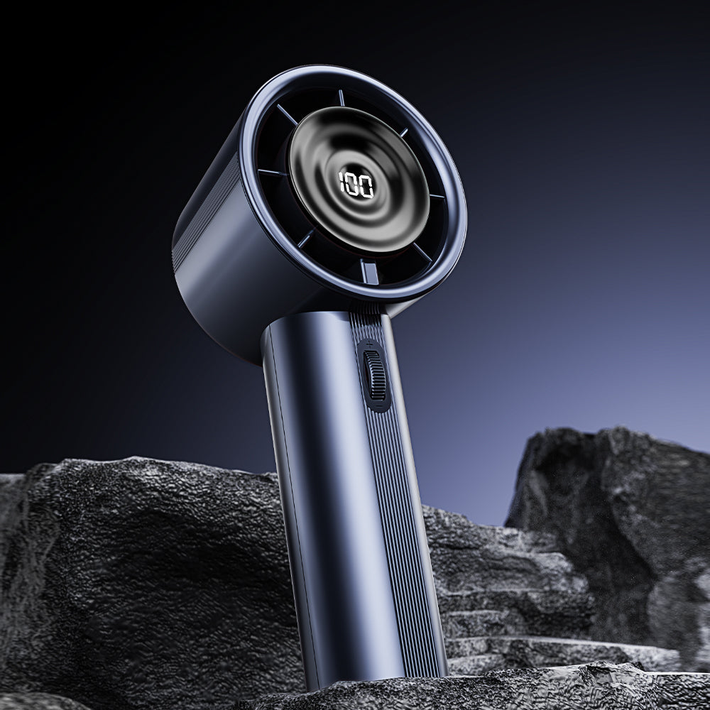 Techsuit - Handheld Mini Fan (CT-111) - Portable, Adjustable, Rechargeable, Digital Display, 10W - Blue