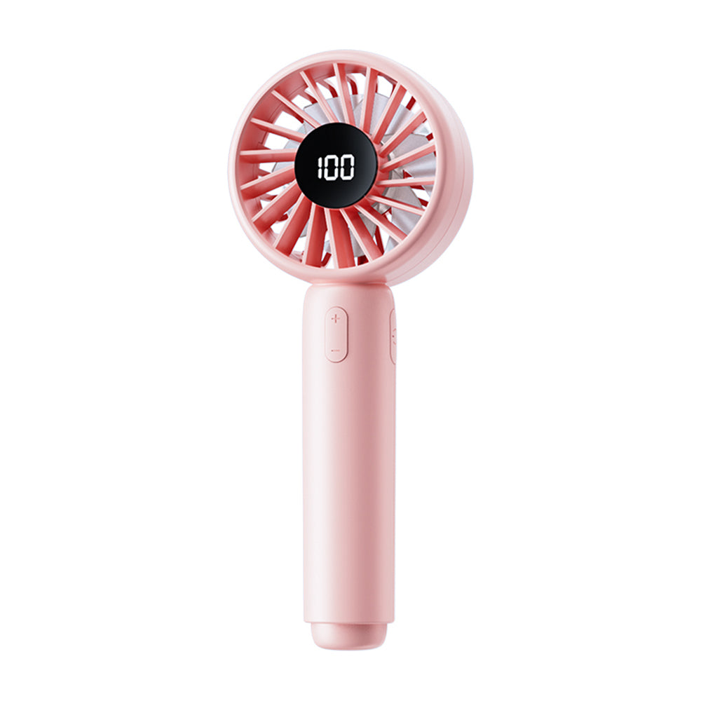 Techsuit - Mini Portable Hand Fan (CT-110) - with LED Digital Display, USB Rechargeable, High Speed - Pink
