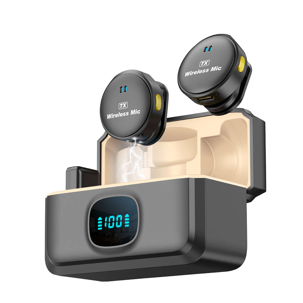 Techsuit - (2 pack) Lavalier Wireless (LW5) - with Receiver, Lightning, Noise Reduction 2.0, Digital Display - Black