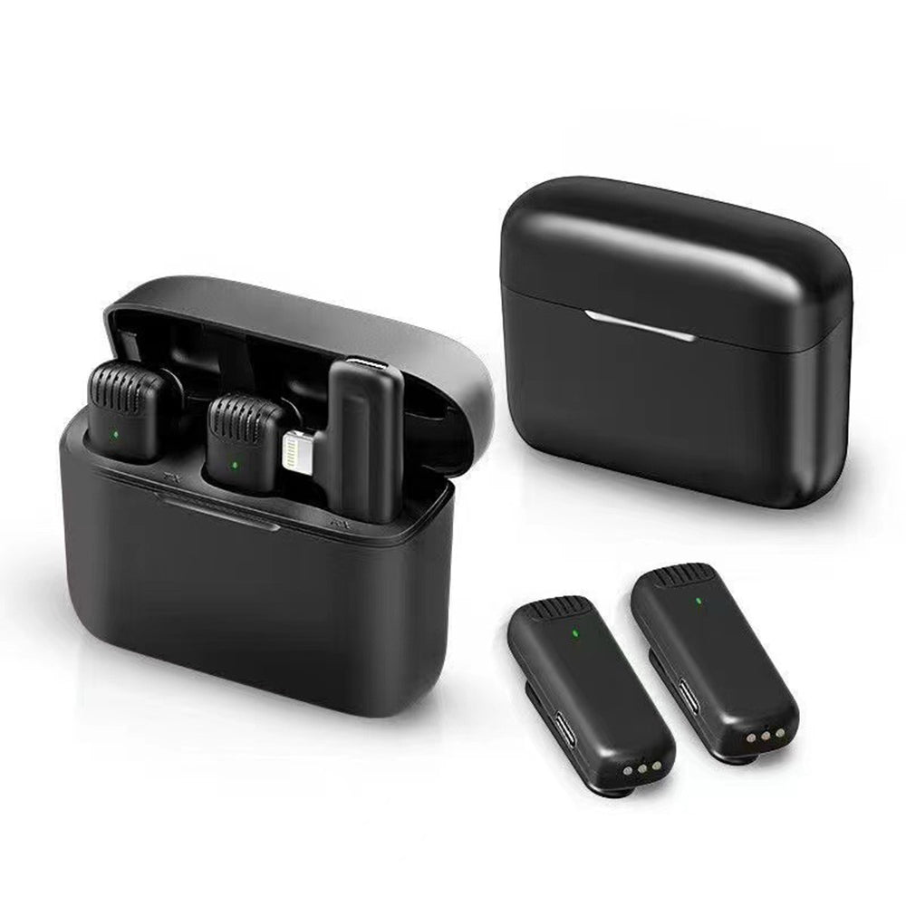 Techsuit - (2 pack) Lavalier Wireless (LW4) - Receiver, Lightning, Noise Reduction, Omnidirectional, Plug and Play - Black