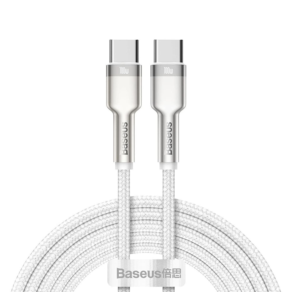 Baseus - Data Cable Cafule Series Metal (CATJK-C02) - Type-C to Type-C, Super Fast Charge, 100W, 480Mbps, 20V, 5A, 1m - White