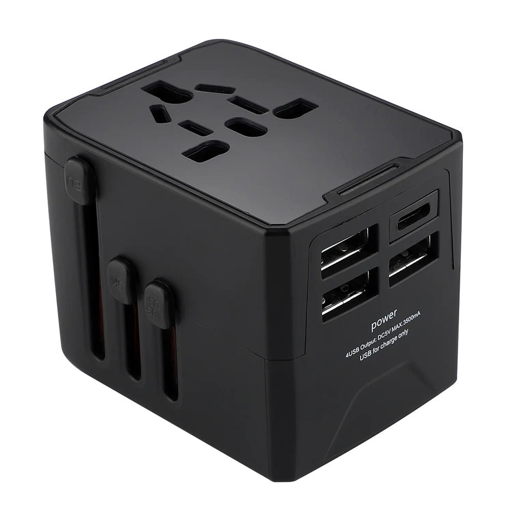 Techsuit - Travel Adapter (HHT520) - 3 x USB, Type-C, EU, UK, AUS, US - Black