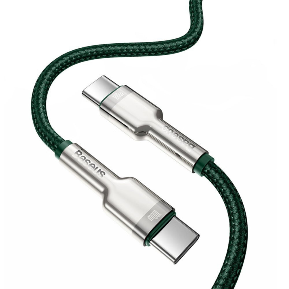 Baseus - Data Cable Cafule Series Metal (CATJK-D06) - Type-C to Type-C, Super Fast Charge, 100W, 480Mbps, 20V, 5A, 2m - Green