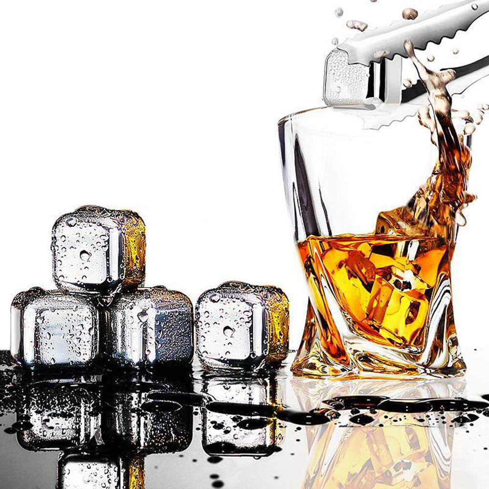 Techsuit - Ice Cubes (4 pack) - Stainless Steel, for Whiskey - Silver