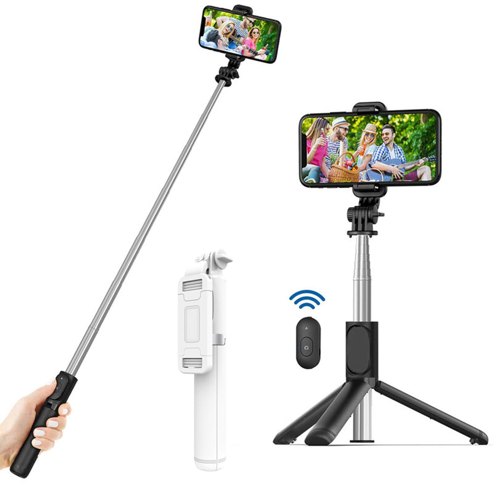 Techsuit - Selfie Stick (Q01) - with Bluetooth Remote Control and Stable Tripod Mount, 101cm - White