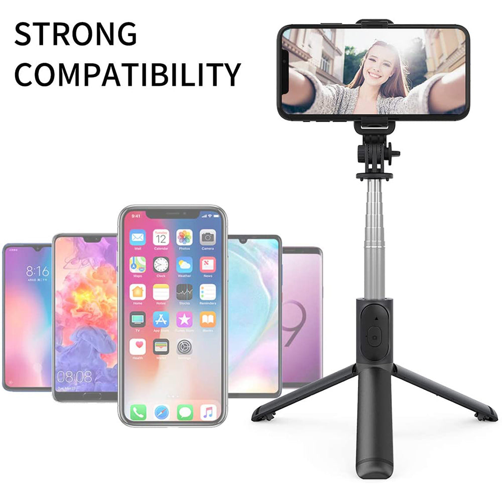Techsuit - Selfie Stick (Q01) - with Bluetooth Remote Control and Stable Tripod Mount, 101cm - Black
