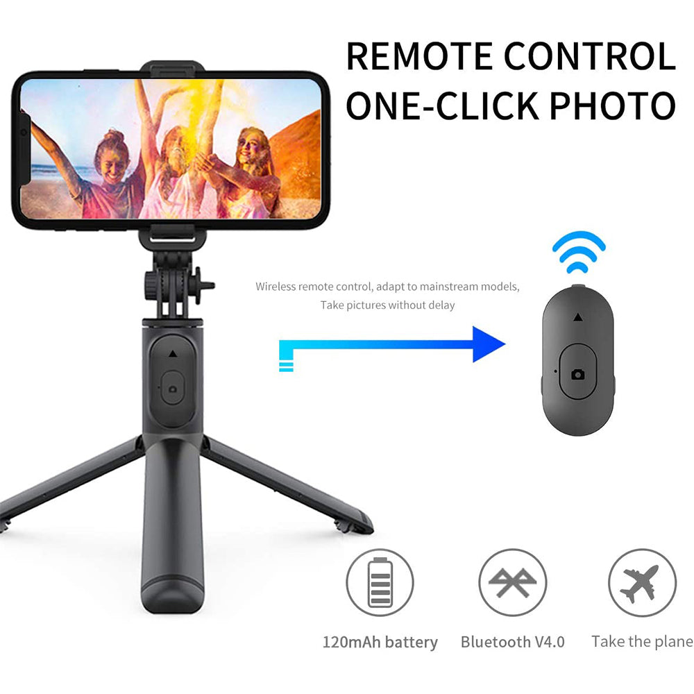 Techsuit - Selfie Stick (Q01) - with Bluetooth Remote Control and Stable Tripod Mount, 101cm - Black