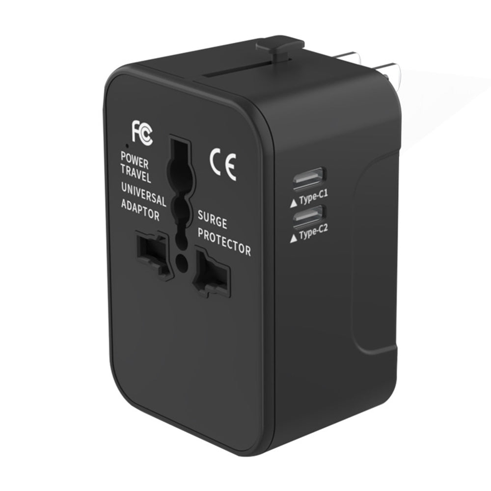 Techsuit - Travel Adapter (HHT202-2C) - 2 x USB-C, EU, UK, AUS, US - Black