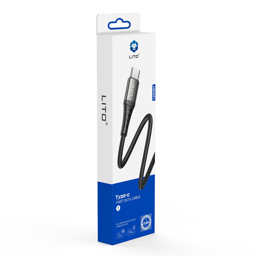 Lito - Data Cable (LD08T) - USB-A to Type-C, Fast Charging, 2.4A, 1m - Black