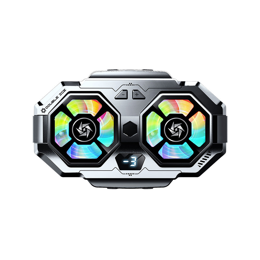Techsuit - Phone Cooler (SL22) - Twin Turbine, with LED Digital Display, RGB Lights, Gear Button, Fast Cooling - Grey