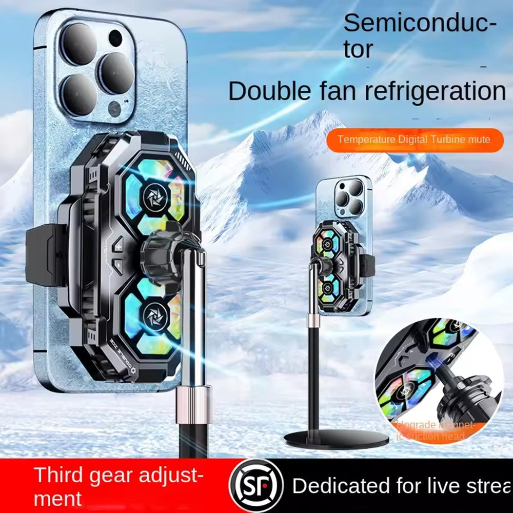 Techsuit - Phone Cooler (SL22) - Twin Turbine, with LED Digital Display, RGB Lights, Gear Button, Fast Cooling - Grey