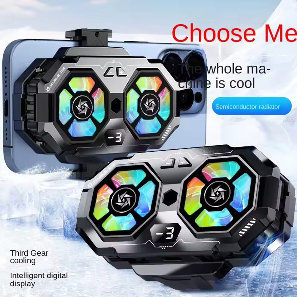 Techsuit - Phone Cooler (SL22) - Twin Turbine, with LED Digital Display, RGB Lights, Gear Button, Fast Cooling - Grey