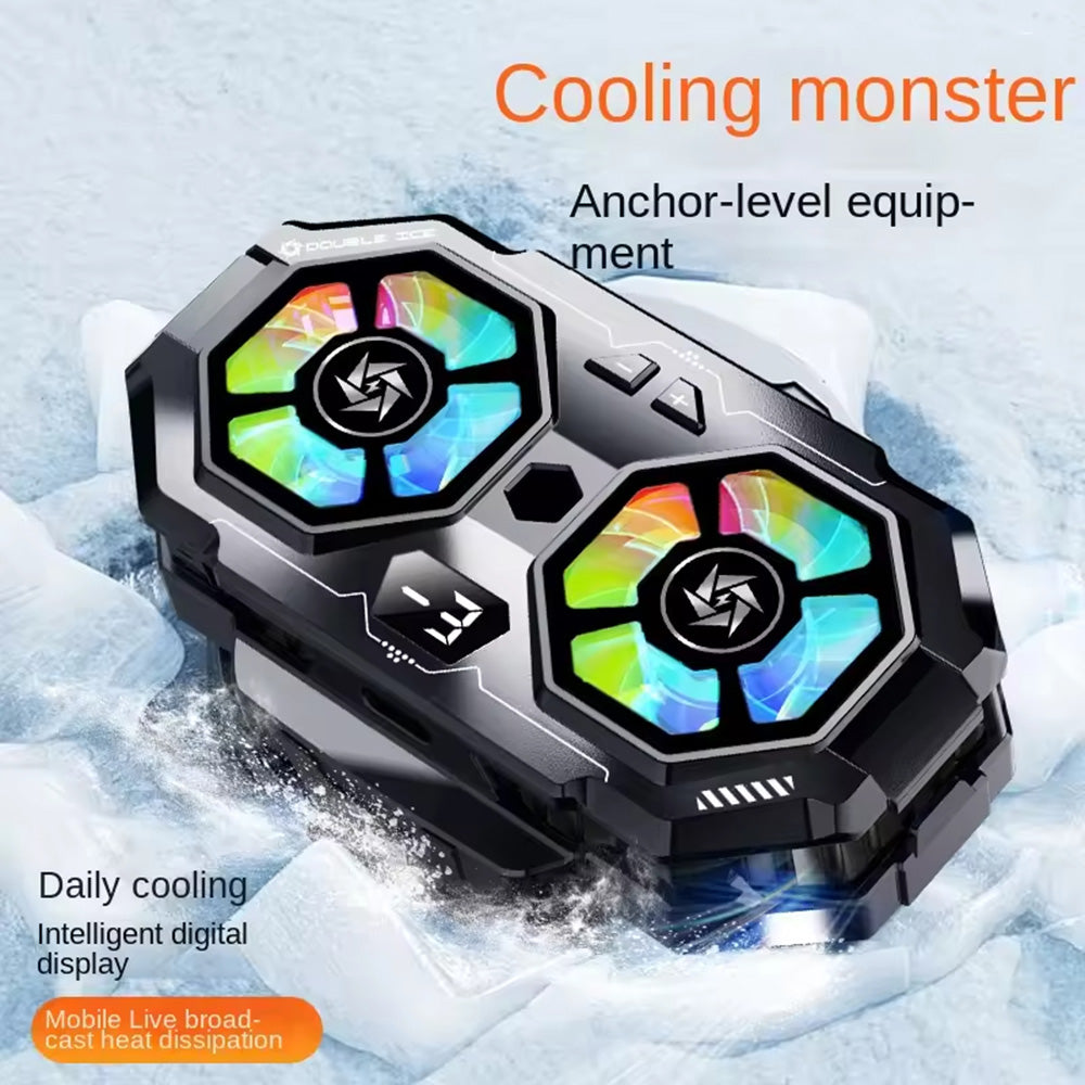 Techsuit - Phone Cooler (SL22) - Twin Turbine, with LED Digital Display, RGB Lights, Gear Button, Fast Cooling - Grey