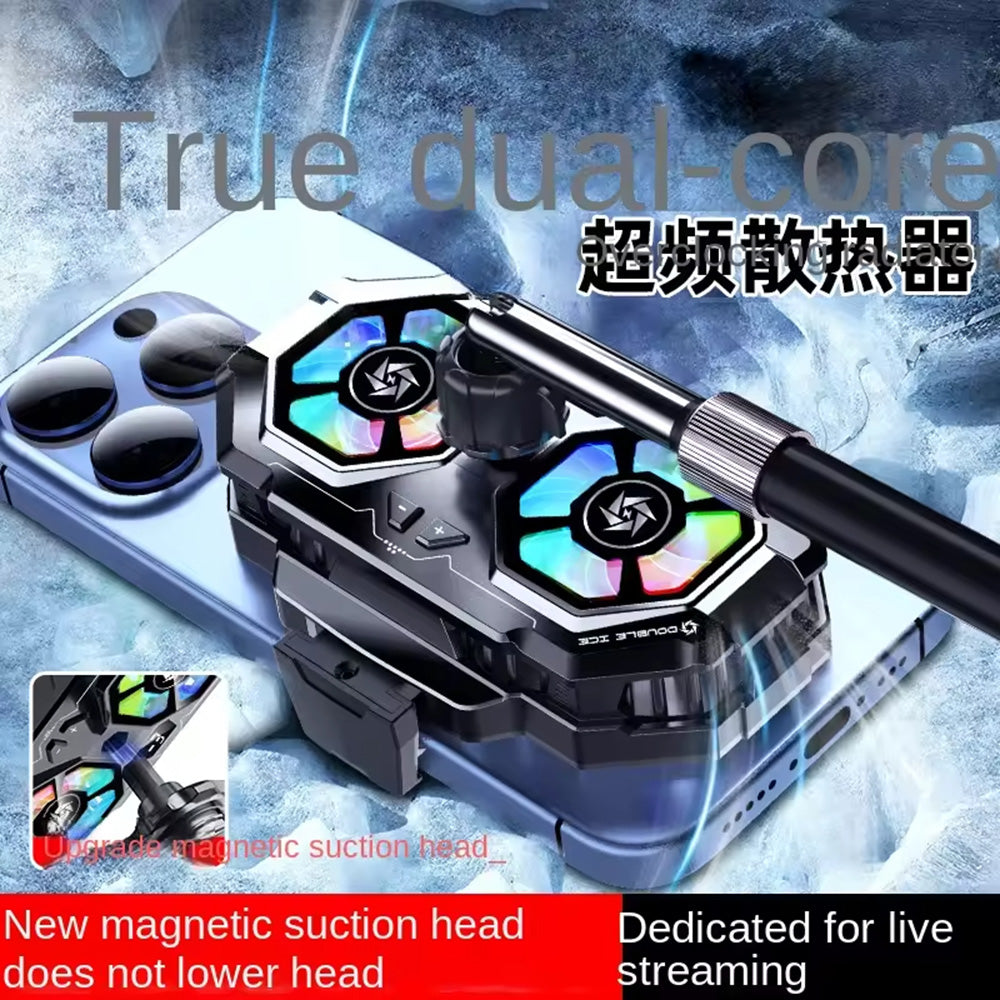 Techsuit - Phone Cooler (SL22) - Twin Turbine, with LED Digital Display, RGB Lights, Gear Button, Fast Cooling - Grey