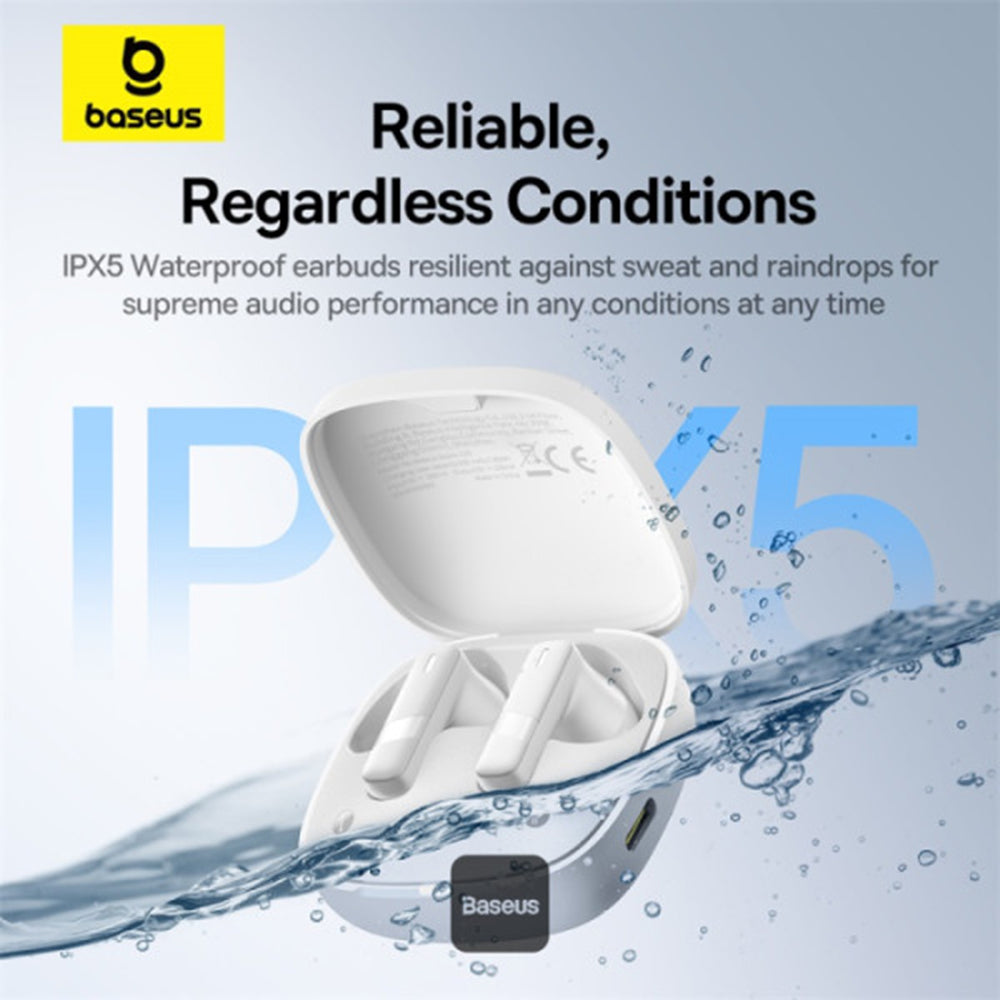 Baseus - Wireless Earbuds Bowie E20 (A00069700223-00) - Bluetooth 5.3, True Wireless, 2 ENC Mics, Powerful Bass, IPX5 - White