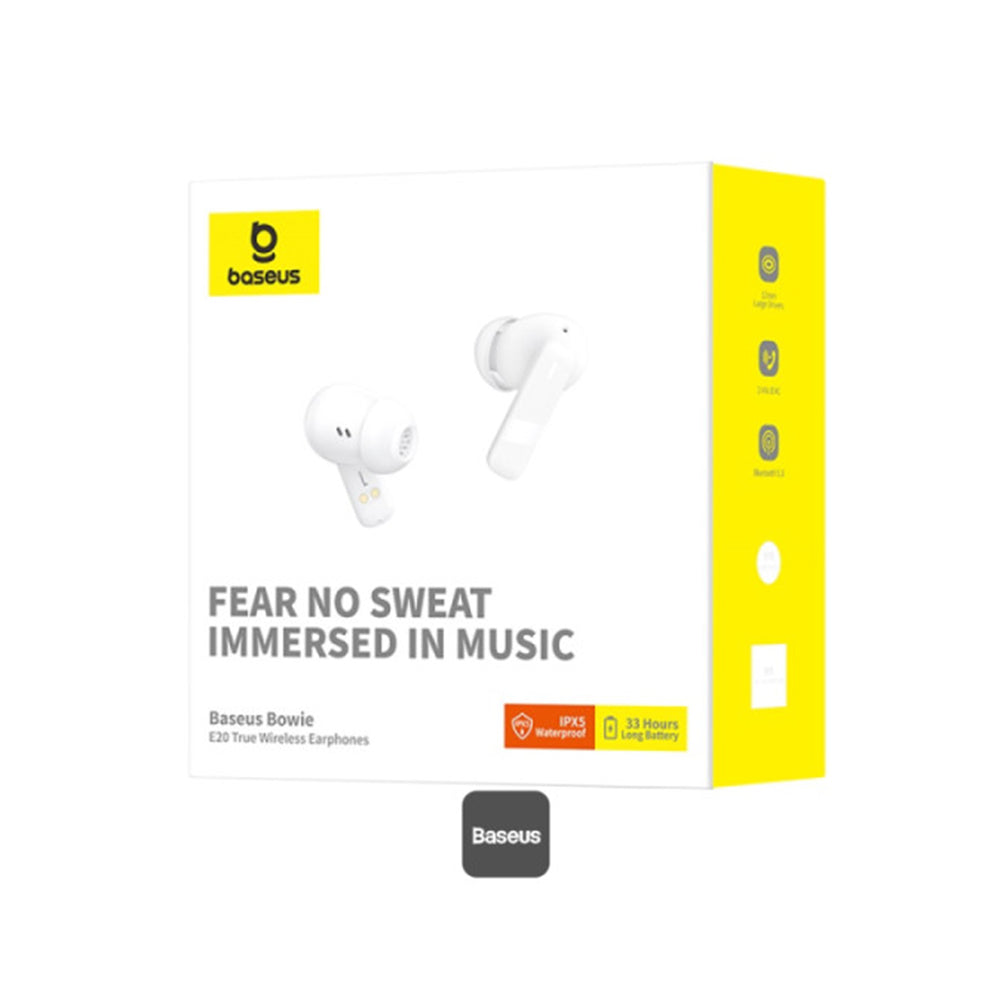 Baseus - Wireless Earbuds Bowie E20 (A00069700223-00) - Bluetooth 5.3, True Wireless, 2 ENC Mics, Powerful Bass, IPX5 - White