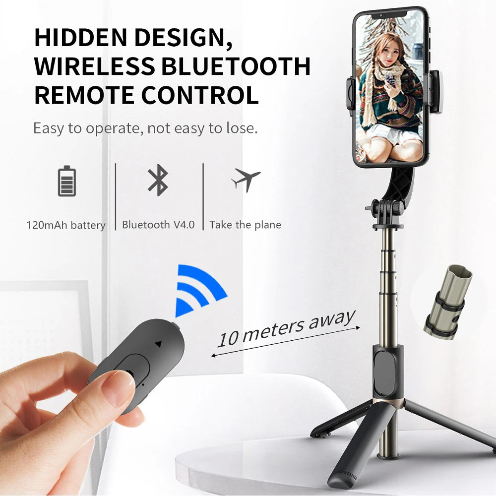 Techsuit - Selfie Stick (Q08) - Anti-Shake Tripod with Bluetooth Remote Control, 360 Rotation, Aluminium Alloy, 75cm - Black