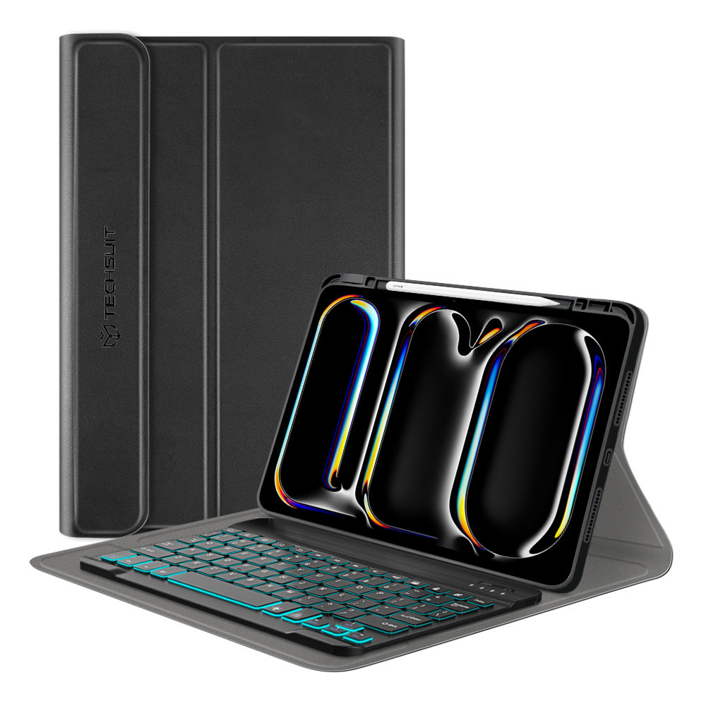 Techsuit - CozyTab Case (with Pencil Holder/RGB Wireless Magnetic Keyboard) - iPad Pro 11 (2024) / iPad Pro 11 (2025)Â - Black