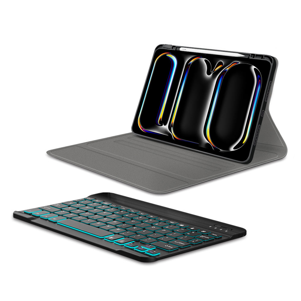 Techsuit - CozyTab Case (with Pencil Holder/RGB Wireless Magnetic Keyboard) - iPad Pro 11 (2024) / iPad Pro 11 (2025) - Black