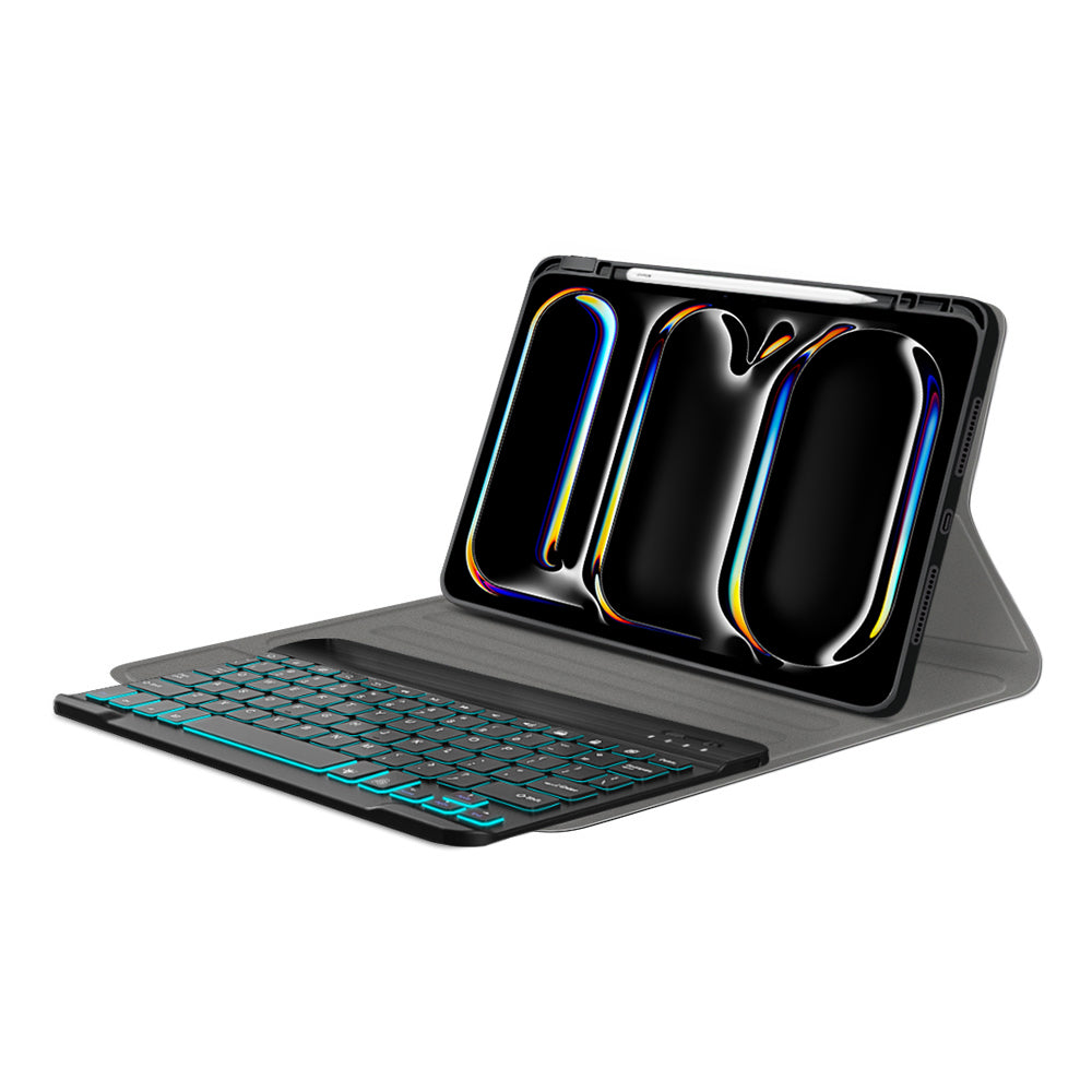 Techsuit - CozyTab Case (with Pencil Holder/RGB Wireless Magnetic Keyboard) - iPad Pro 11 (2024) / iPad Pro 11 (2025) - Black
