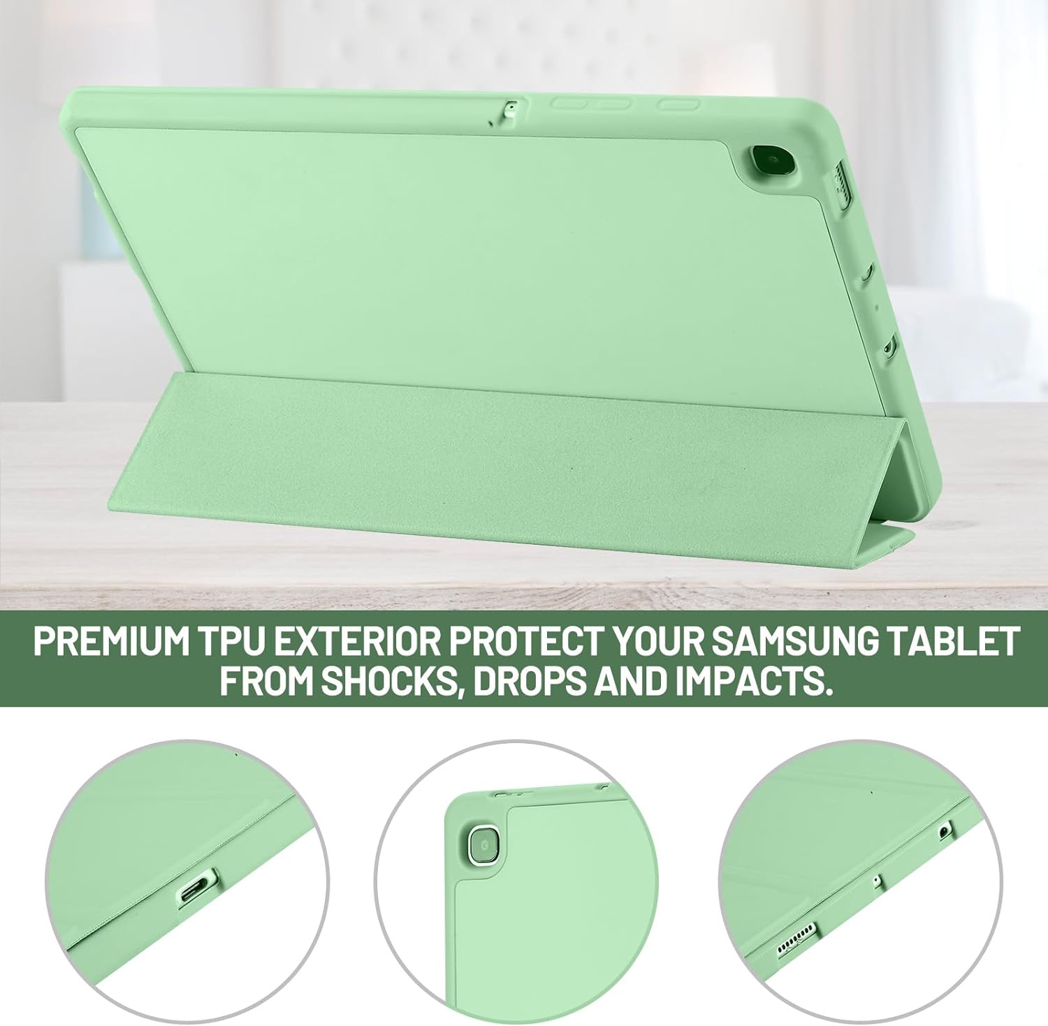Techsuit - Flex Trifold (with Pencil Holder) - Galaxy Tab S6 Lite (2020/2022/2024) - Matcha Green
