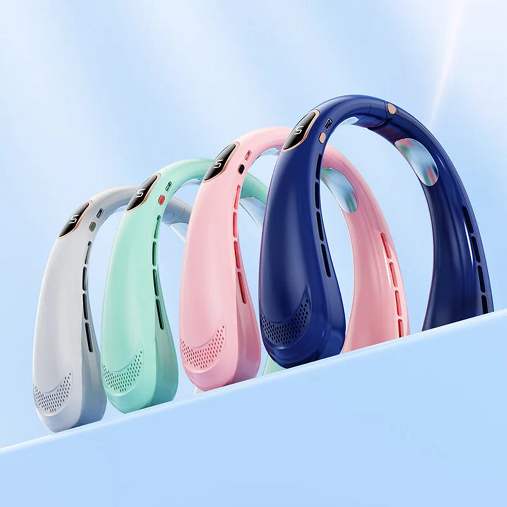 Techsuit - Neck Fan (H6) - Portable, USB, Rechargeable, Adjustable, Digital Display, 1200mAh - Pink