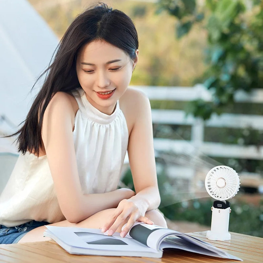 Techsuit - Handheld Fan (N15) - Foldable Design, Digital Display, Ultra Silent, 1800mAh - White