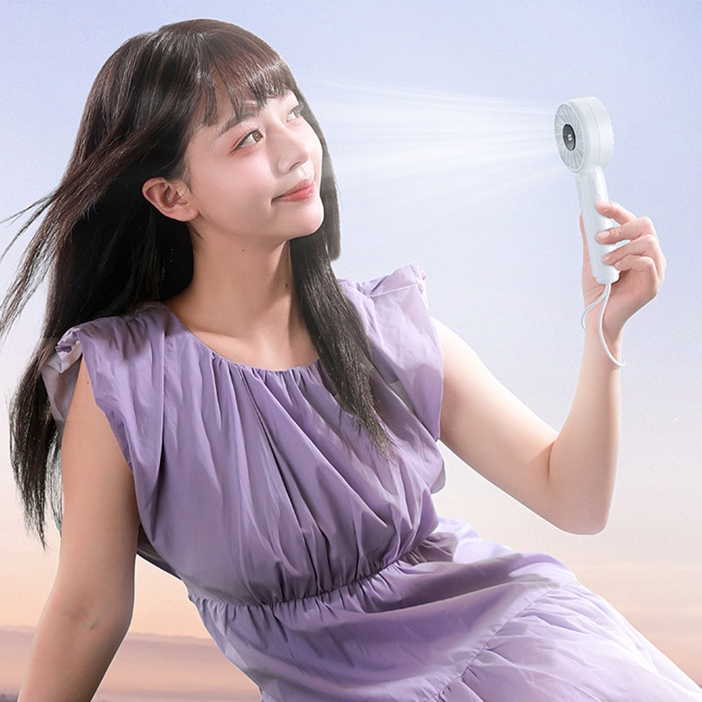 Techsuit - Mini Portable Hand Fan (CT-110) - with LED Digital Display, USB Rechargeable, High Speed - White