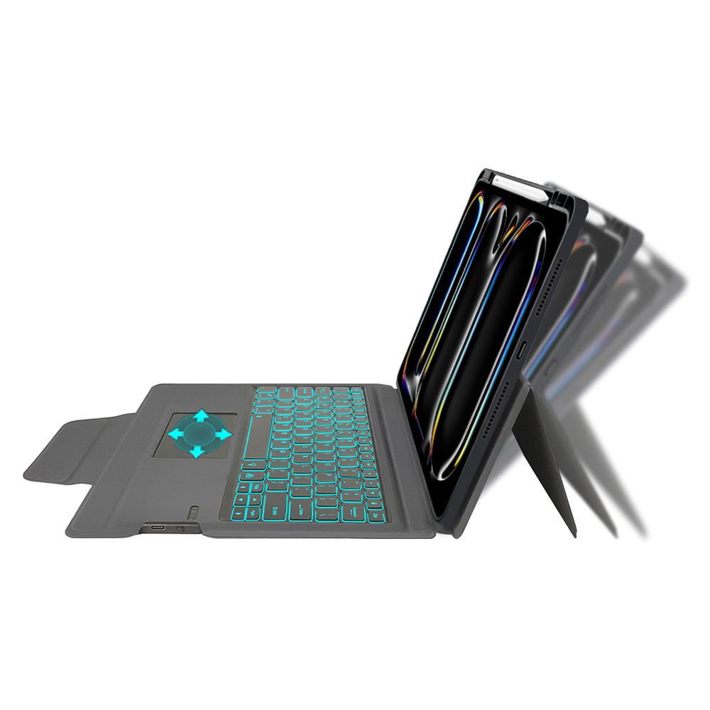 Techsuit - KeyTab Pro + Screen Protector (with RGB Wireless Keyboard/Stylus Pen Holder) - iPad Pro 13 (2024) / iPad Pro 13 (2025) - Black